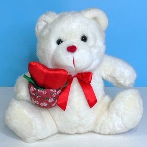 VERY RARE‎ MTY International Valentine White Teddy Bear 10" Plush Stuffed Animal